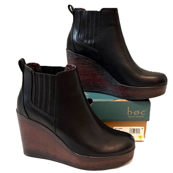 BOC Born Athalia Platform Wedge Chelsea Boots Sz 9.5 M Black Comfort Booties NEW - Picture 1 of 6